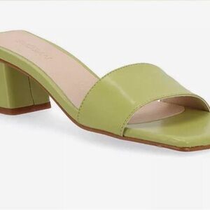 ALOHA S Acid Green Square Toe Block Heel Sandals EU 39